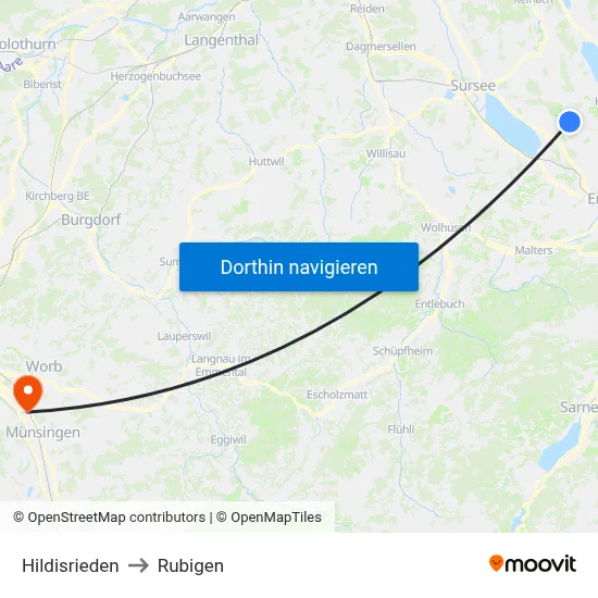 Hildisrieden to Rubigen map