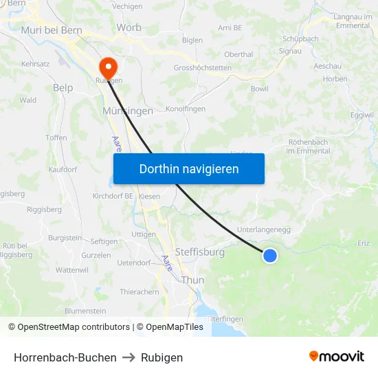 Horrenbach-Buchen to Rubigen map