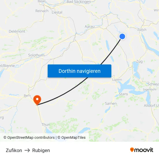Zufikon to Rubigen map
