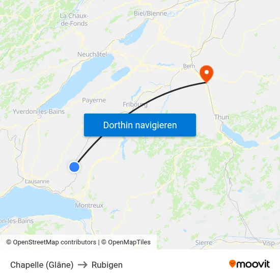 Chapelle (Glâne) to Rubigen map