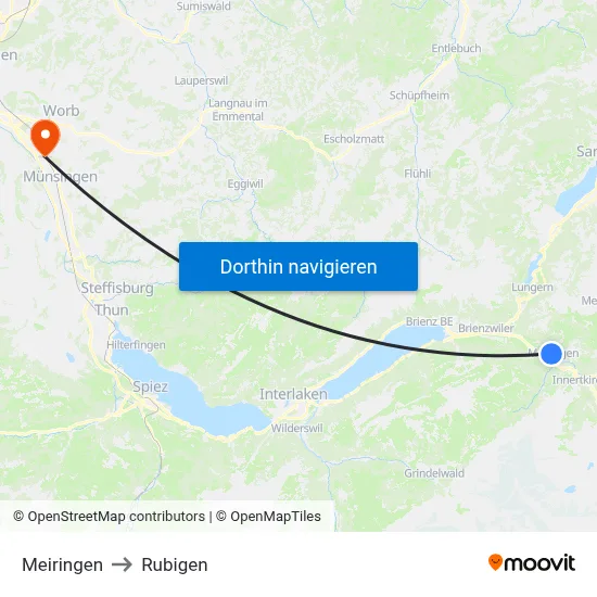 Meiringen to Rubigen map