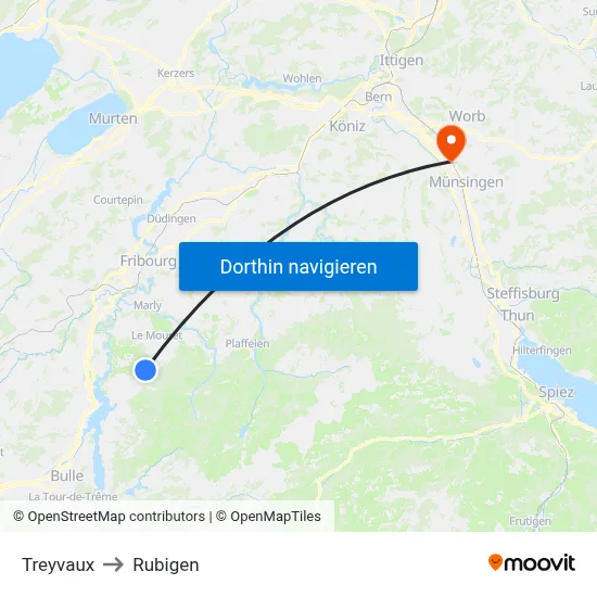 Treyvaux to Rubigen map