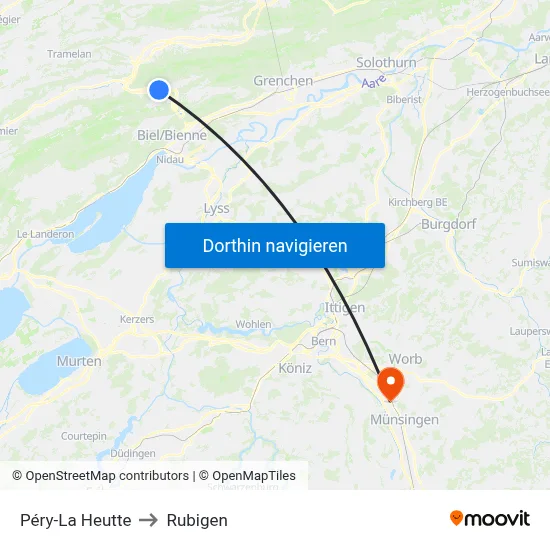 Péry-La Heutte to Rubigen map