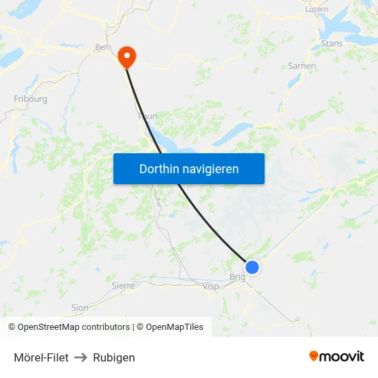 Mörel-Filet to Rubigen map