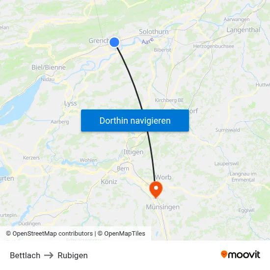 Bettlach to Rubigen map
