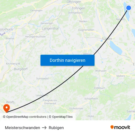 Meisterschwanden to Rubigen map