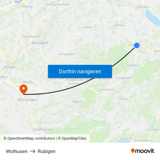 Wolhusen to Rubigen map