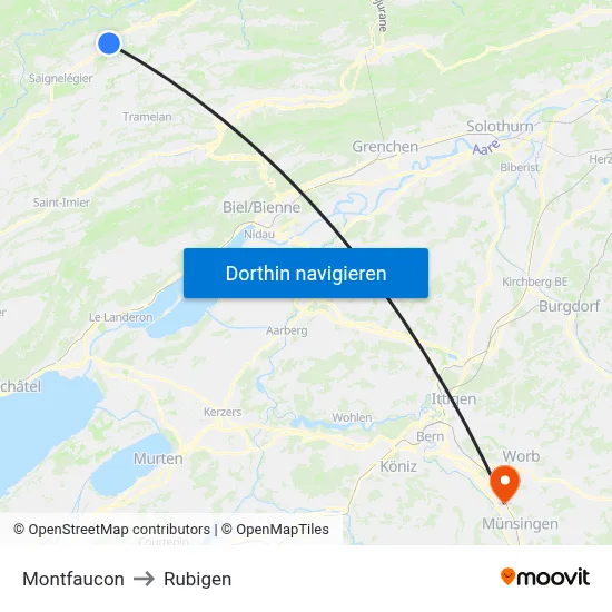 Montfaucon to Rubigen map