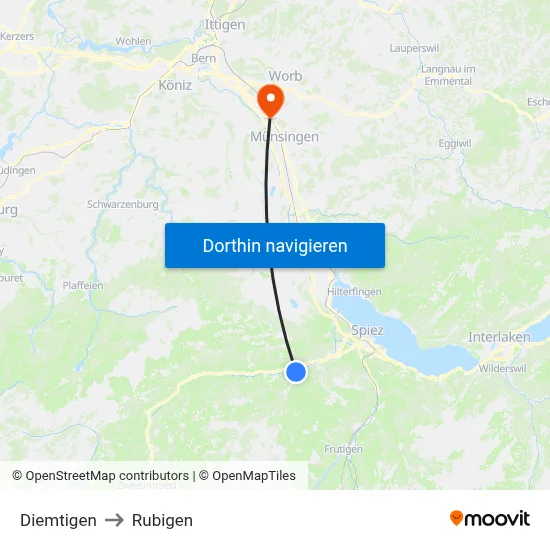 Diemtigen to Rubigen map