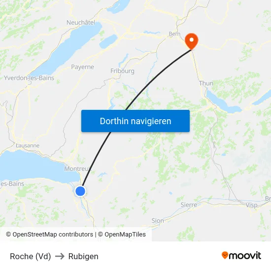 Roche (Vd) to Rubigen map