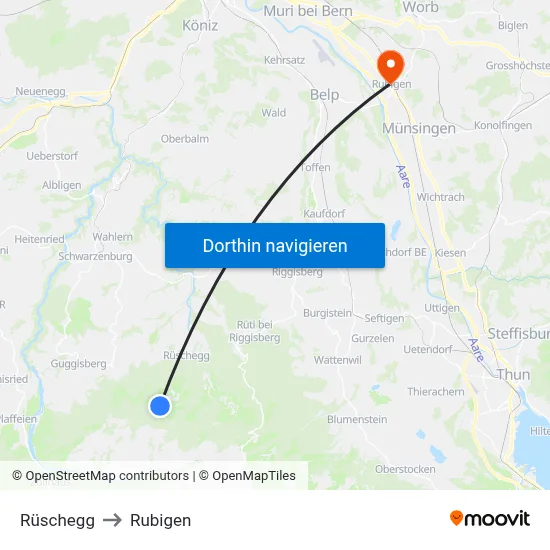 Rüschegg to Rubigen map