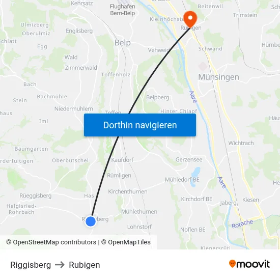 Riggisberg to Rubigen map