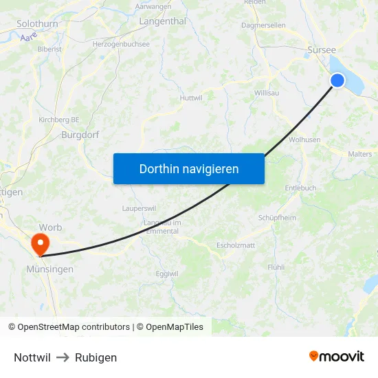 Nottwil to Rubigen map