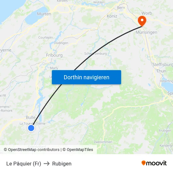 Le Pâquier (Fr) to Rubigen map