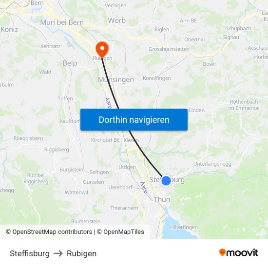 Steffisburg to Rubigen map
