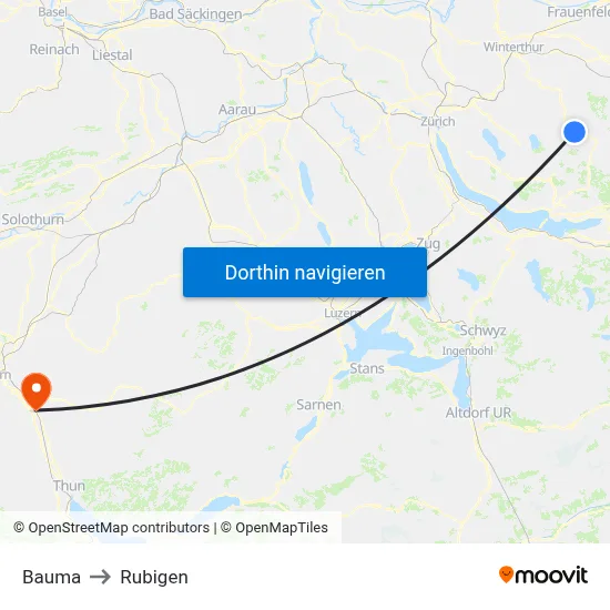 Bauma to Rubigen map