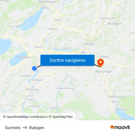Gurmels to Rubigen map