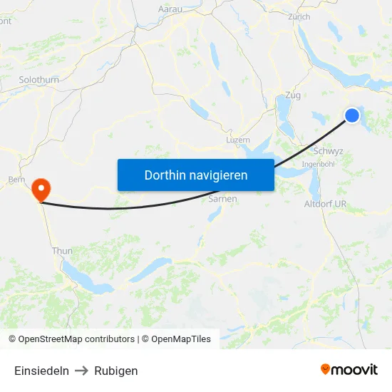Einsiedeln to Rubigen map