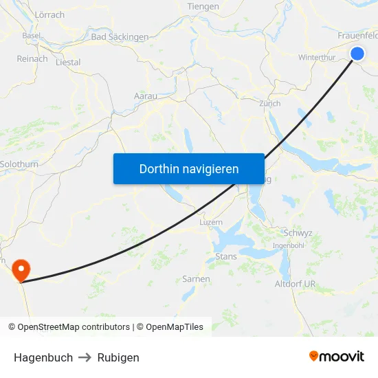 Hagenbuch to Rubigen map