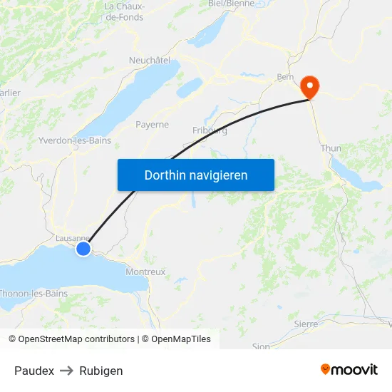 Paudex to Rubigen map