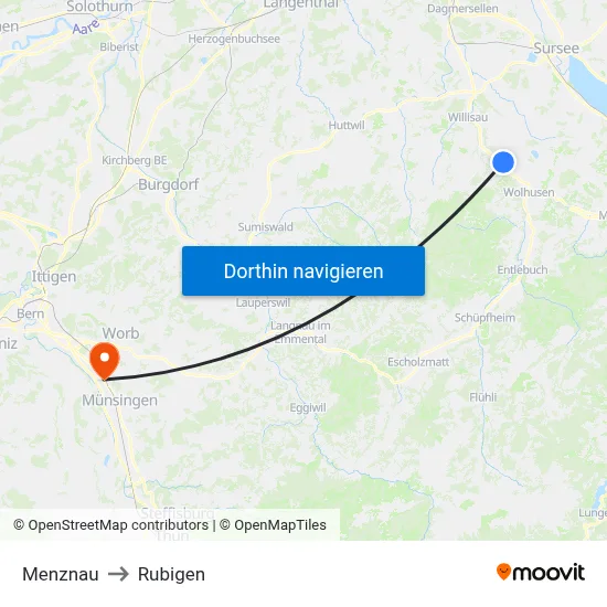 Menznau to Rubigen map