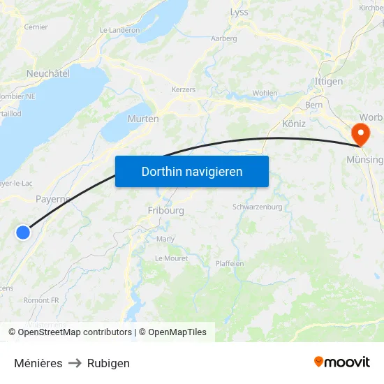 Ménières to Rubigen map