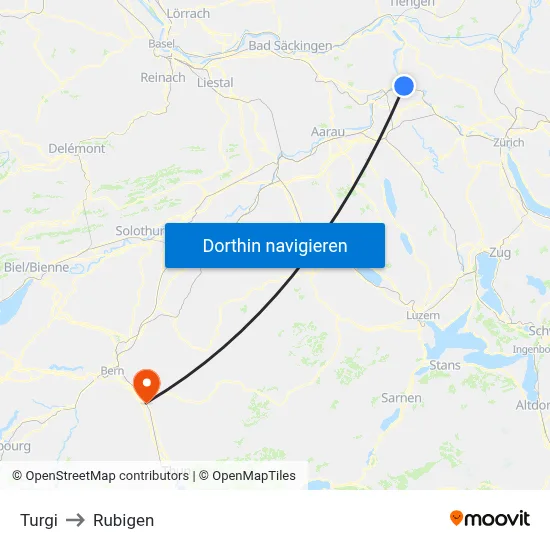 Turgi to Rubigen map