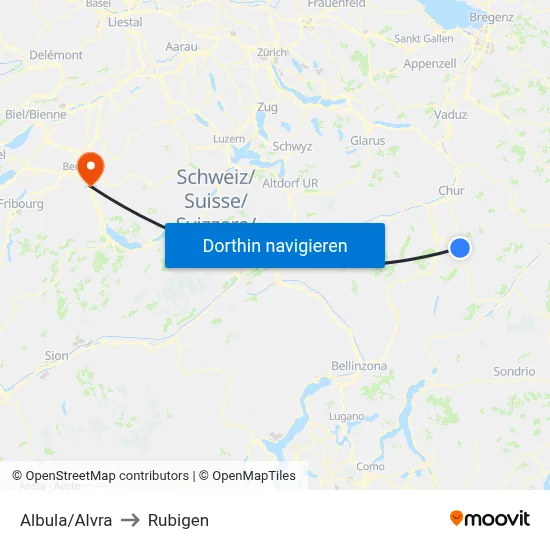 Albula/Alvra to Rubigen map