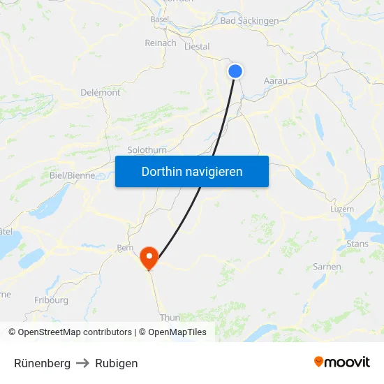 Rünenberg to Rubigen map