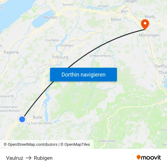 Vaulruz to Rubigen map