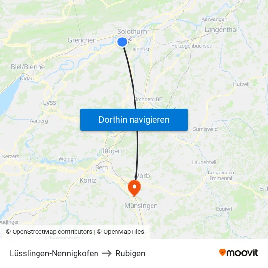 Lüsslingen-Nennigkofen to Rubigen map