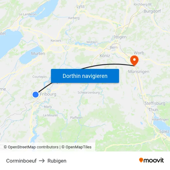 Corminboeuf to Rubigen map