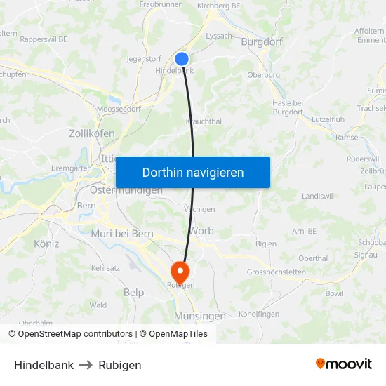 Hindelbank to Rubigen map