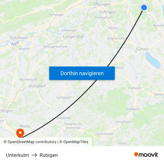 Unterkulm to Rubigen map