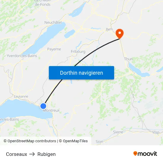 Corseaux to Rubigen map