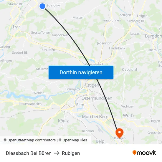 Diessbach Bei Büren to Rubigen map