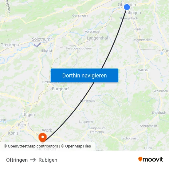 Oftringen to Rubigen map