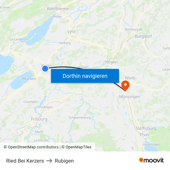 Ried Bei Kerzers to Rubigen map