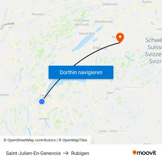 Saint-Julien-En-Genevois to Rubigen map