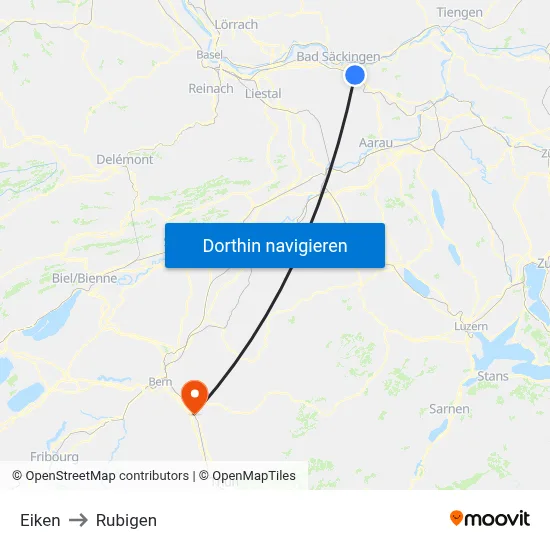 Eiken to Rubigen map