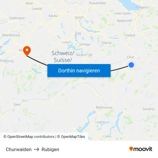 Churwalden to Rubigen map
