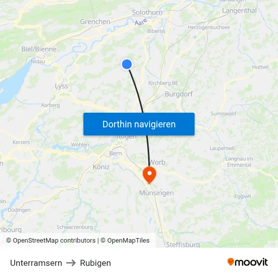 Unterramsern to Rubigen map