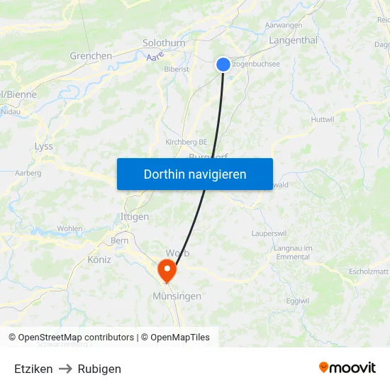 Etziken to Rubigen map