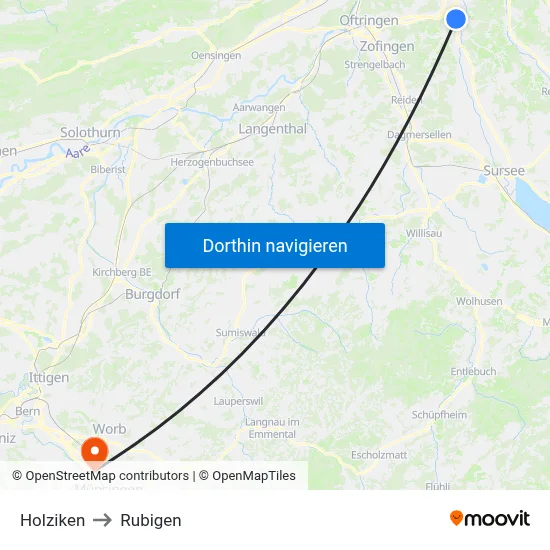 Holziken to Rubigen map