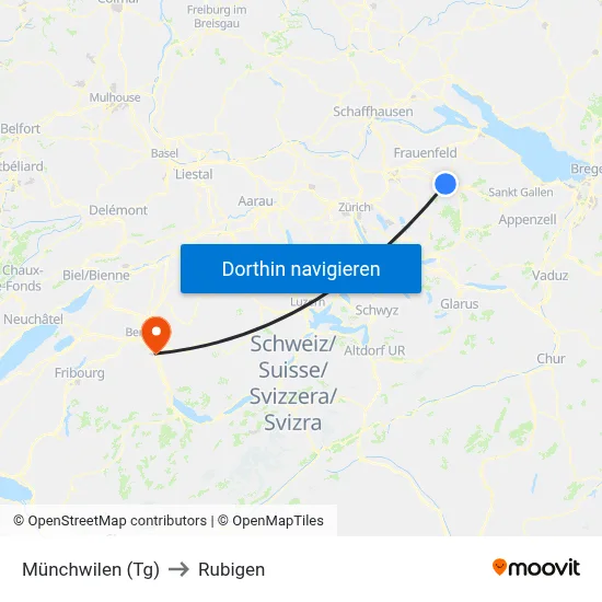 Münchwilen (Tg) to Rubigen map