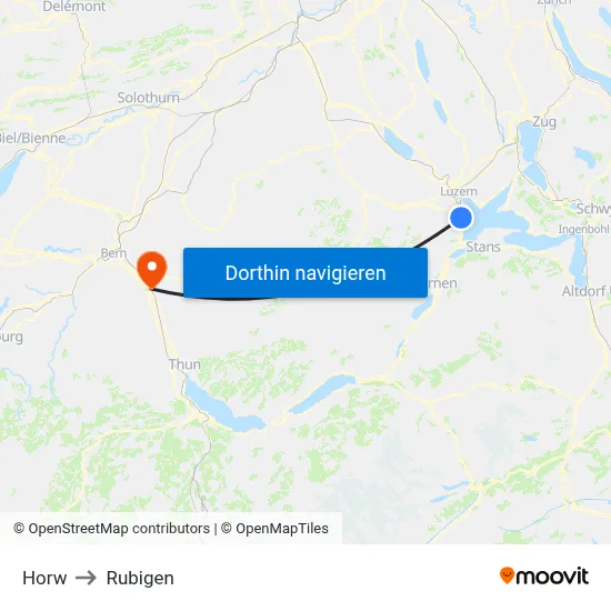Horw to Rubigen map