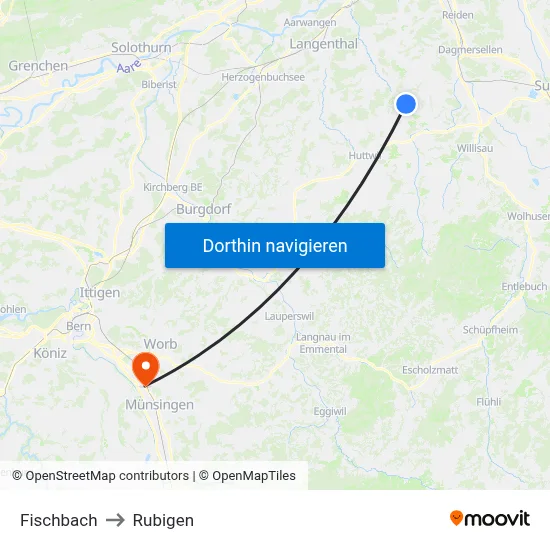Fischbach to Rubigen map
