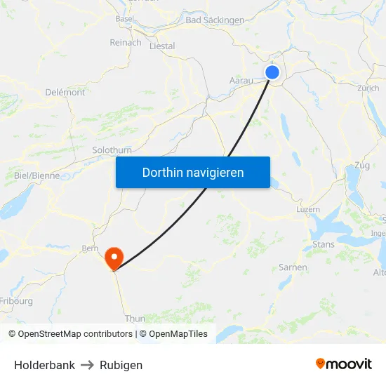 Holderbank to Rubigen map