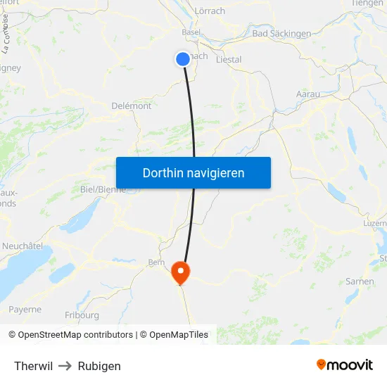 Therwil to Rubigen map