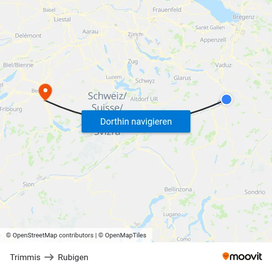 Trimmis to Rubigen map